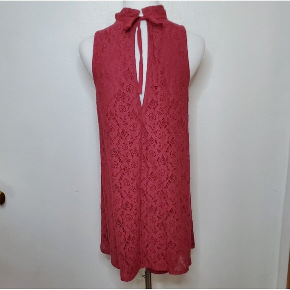 Altar'd State Size S Dress Red Brick Lace Lined Lace Neck Tie Back - Picture 4 of 12